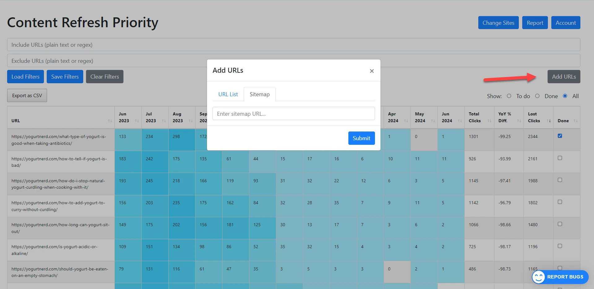 Adding URLs or Sitemap